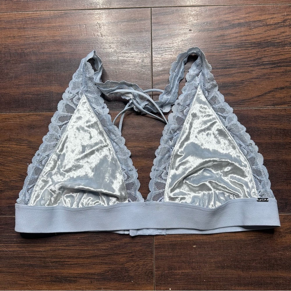 PINK Victorias Secret Blue Velvet Lace Trim Strappy Bralette